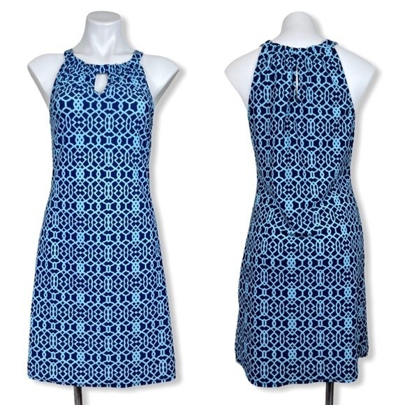 Jude Connally Lisa Blue Print Halter Dress S Coastal Sun Summer Beach Preppy - Picture 2 of 10
